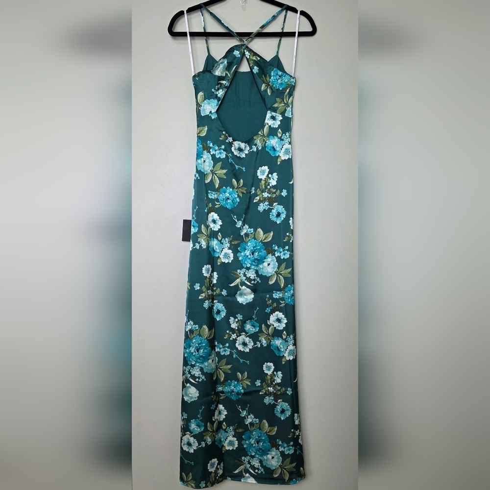 Lulus XS Wondrous Allure Green Floral Satin Backless Maxi Dress, Size XS - Picture 6 of 12